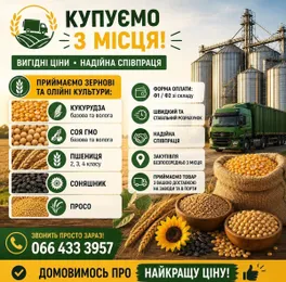 Постійно купуємо зернові та олійні з господарства.