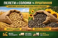 Фото Пелети із соломи та пелети лушпиння для промислового використання